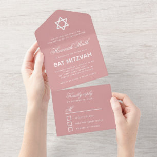 Poeira de Bat Mitzvah Rosa Simples Caligrafia