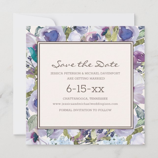 Poeira de Lilás Azul Boho Floral Casamento Salvar  (Frente)