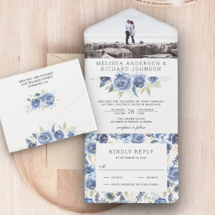 Poeira Rústica Azul Cinza Floral Foto Casamento