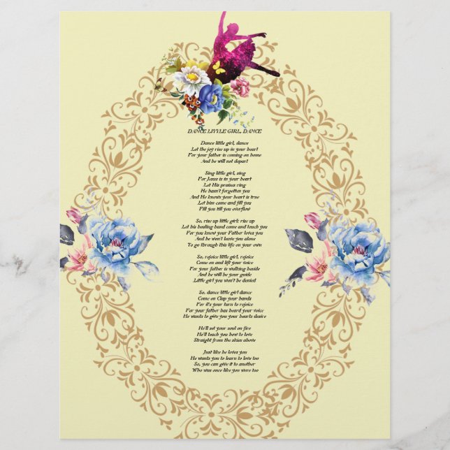 Poema de dança de garotinha no papel linen (Frente)