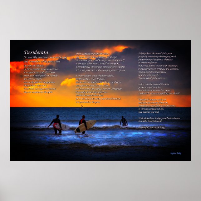 Poema de Desiderata sobre surfar na Sundown Poster (Frente)