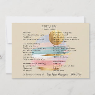 Poema II do Epitaph Cartão Memorial Personalizáv