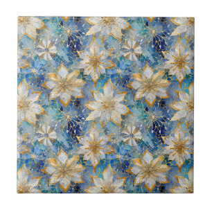 Poinsétias de Natal Azul Branco Dourado