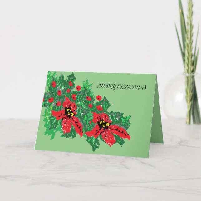 Poinsettia de Árvore de Natal de Cartão de Férias  (Frente)