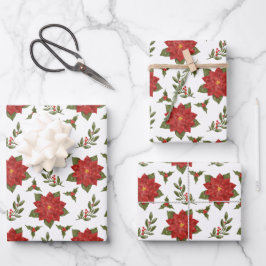 Poinsettia e Holly Christmas Gift Wrap