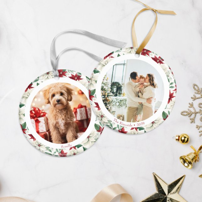 Poinsettia Elegante Ornamento de Férias Duas Fotog (Criador carregado)