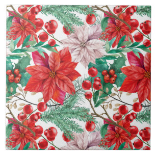 Poinsettia, Galhos de Pinheiro e Bagas Vermelhas