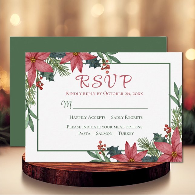 Poinsettia Green Red Christmas Floral Weding RSVP (Criador carregado)