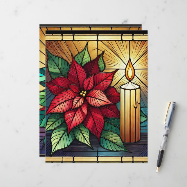Poinsettia & Papel para Escraparia em Vidro (Frente/Verso In Situ)