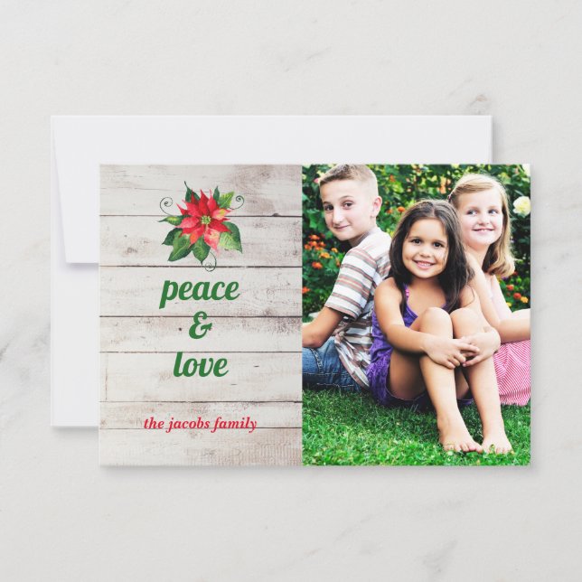 Poinsettia Peace & Love - Cartão de Natal 3x5 (Frente)