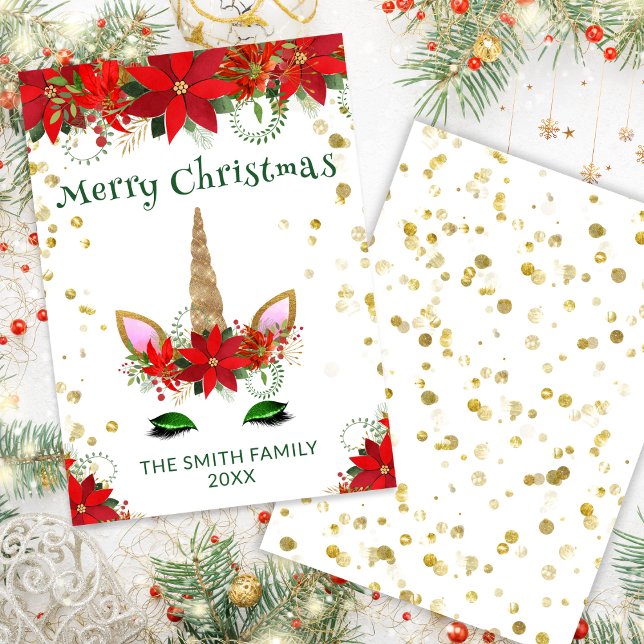 Poinsettia Unicorn com Cartão de Natal Verde (Criador carregado)