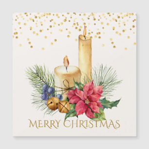 Poinsettia, velas, cartão magnético de pinho Natal