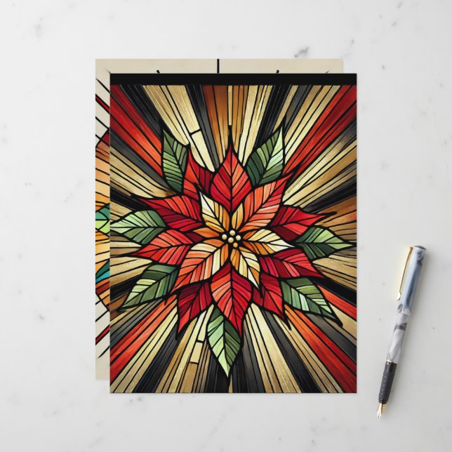 Poinsettia Vidro Estreito Papel Festivo (Frente/Verso In Situ)