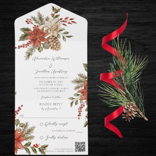 Poinsettias com Azevinho em Código QR Branco