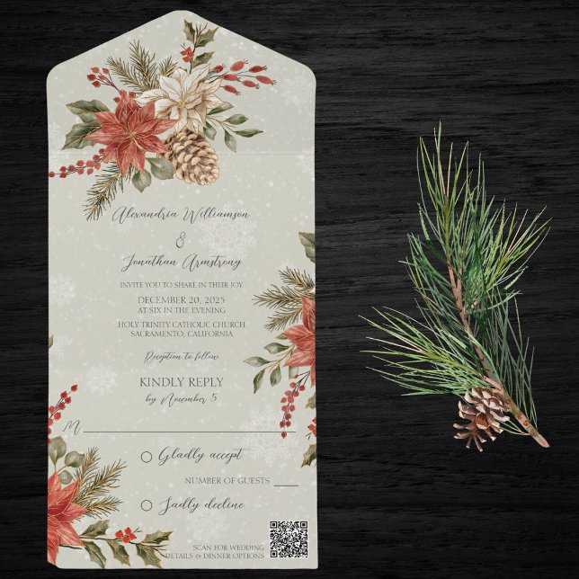 Poinsettias e Azevinho em Sage Nevada QR Code (Criador carregado)