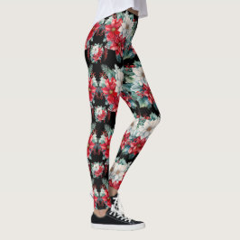 Poinsettias e Holly Berries Leggings - Bonito