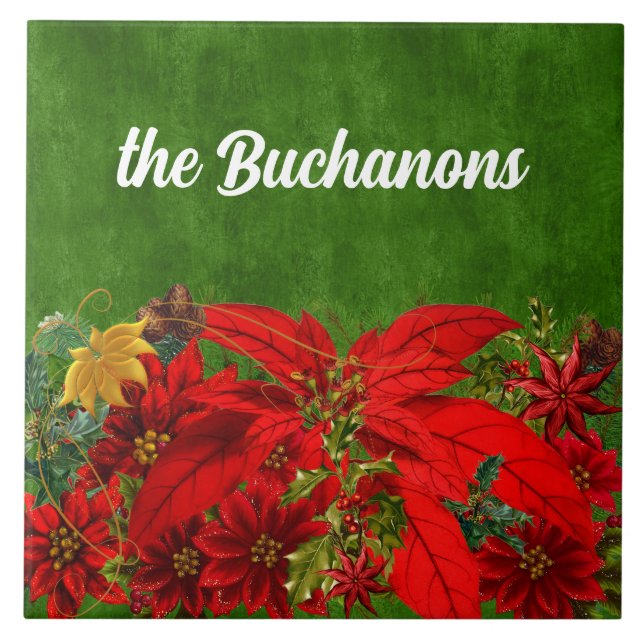 Poinsettias Vermelhas de Natal com Verde (Frente)