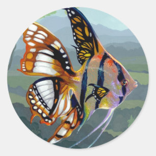 "Poissons Volants: Étude mim" etiqueta