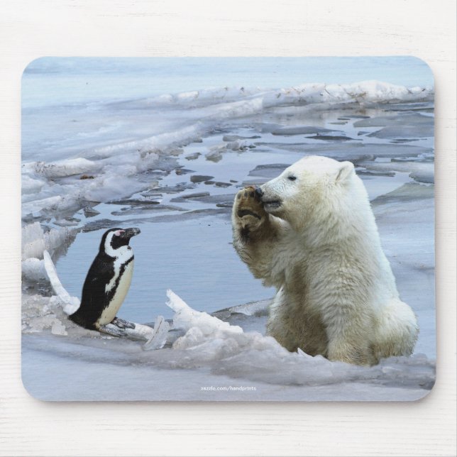 Polar Bear Cub & Penguin Melhores Amigos Mousepad (Frente)