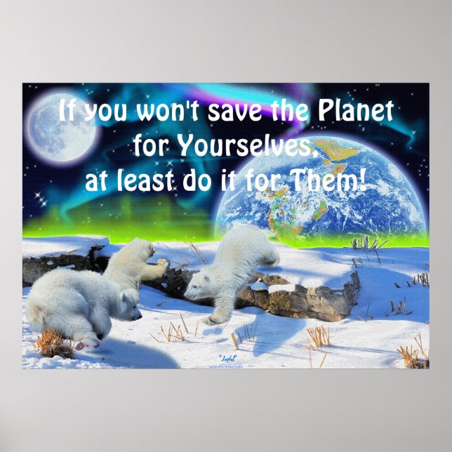 Polar Bear Cubs & Aurora Earth Day Fantasy Poster (Frente)