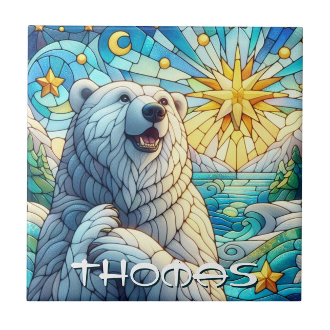 Polar Bear Faux Stained Glass Personalized (Frente)