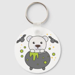 Polar Bear Feliz Halloween Cauldron Bat Chaveiro