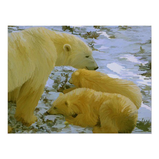 Polar Bear mãe e seus filhotes de papel impressão (Frente)