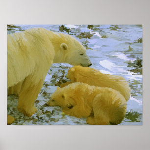Polar Bear mãe e seus filhotes de papel impressão