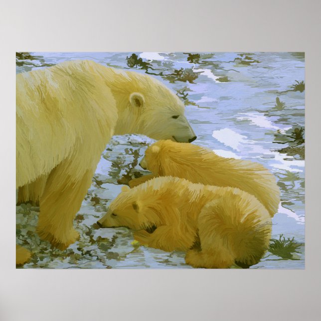 Polar Bear mãe e seus filhotes de papel impressão (Frente)