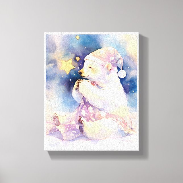 Polar Bear Whimsical Watercolor Nursery Canvas  (Frente)