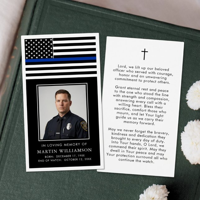 Police Thin Blue Line Flag Funeral Prayer Card (Criador carregado)
