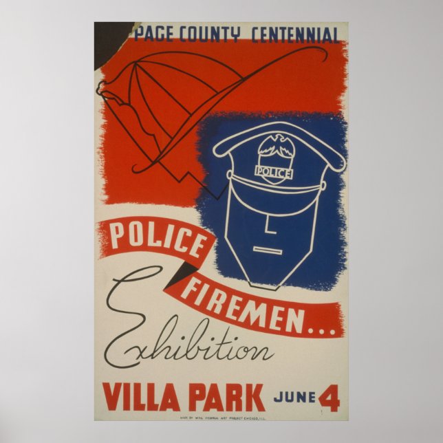 Polícia, Exposição de Bombeiros Vintage WPA Poster (Frente)