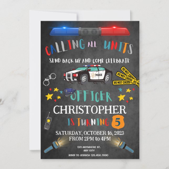 Policial Policial Convite de Aniversário (Frente)