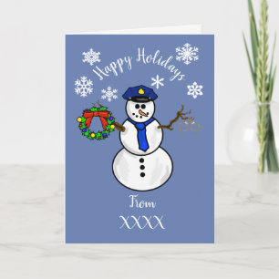 Policial Snowman Cartão de Natal Depto. ou Pessoal