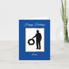 Policial & Wreath Silhouette Cartão de Natal