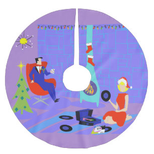 Poliéster Casa retro para a saia da árvore de Natal dos