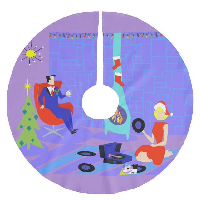 Poliéster Casa retro para a saia da árvore de Natal dos (Frente)