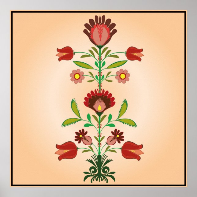 Polish Folk Embroidery Flowers Pattern, Poster (Frente)
