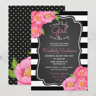 Polkadot Girl Pink Floral Chá de fraldas Convite