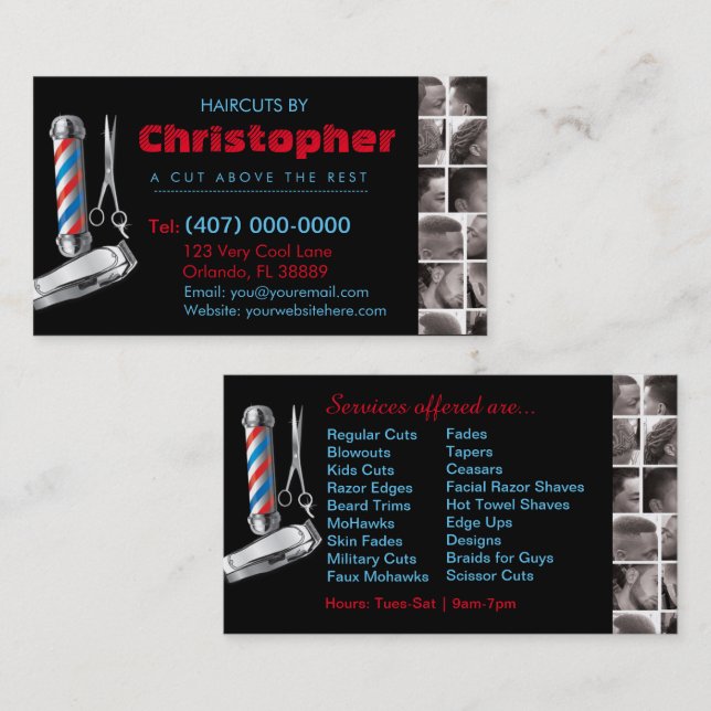Polo de Cartão de visita de barbearia, clipes com (Frente/Verso)