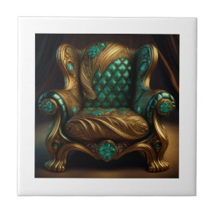 Poltrona de Braço Verde e Dourado Luxuosa