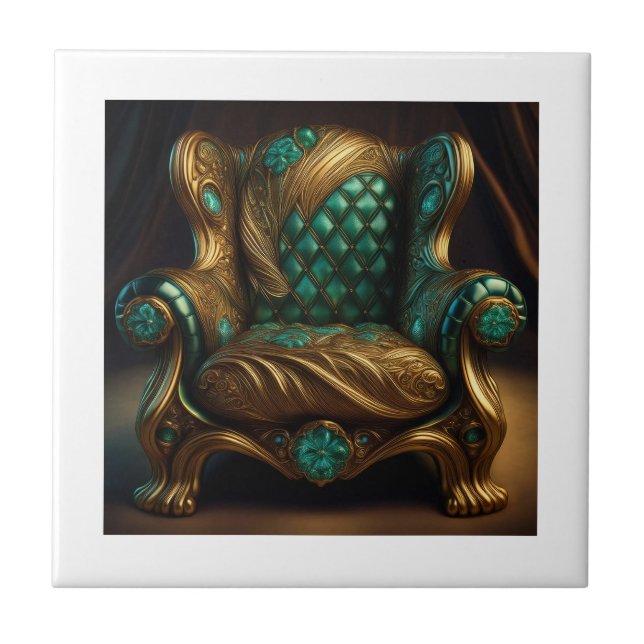 Poltrona de Braço Verde e Dourado Luxuosa (Frente)