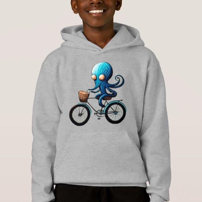 Polvo azul fofo em uma bicicleta (Frente)