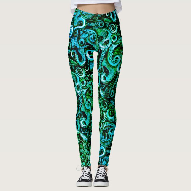 Polvo Verde Tentáculos Leggings Mar Vapor (Frente)