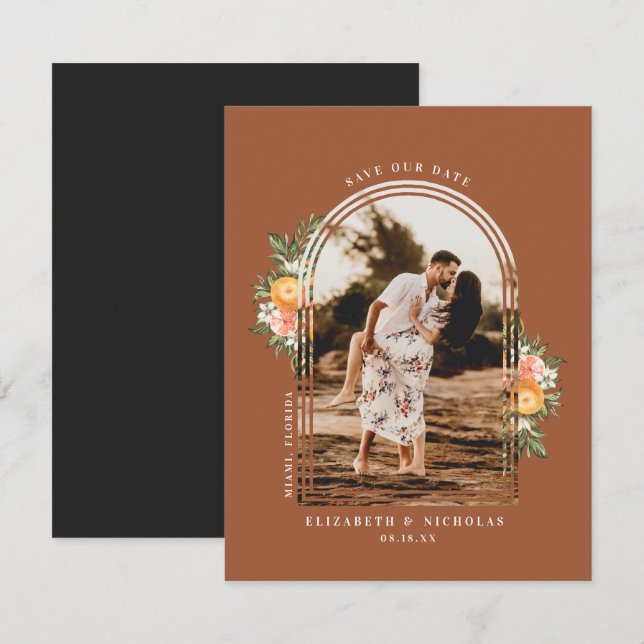 Pomar de Citros Elegante | Boho Salve a Data (Frente/Verso)