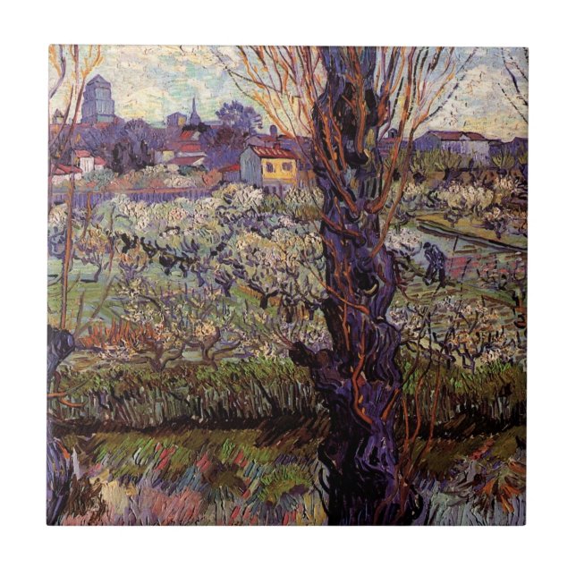 Pomar em Blossom, Arles por Vincent van Gogh (Frente)