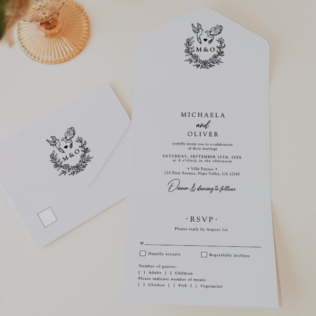 Pombas Botânicas Minimalistas Letra Elegante Casam (Criador carregado)