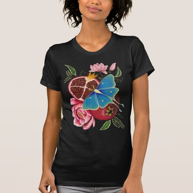 Pomegranato e Luna Moth Camiseta Básica das Mulher (Frente)