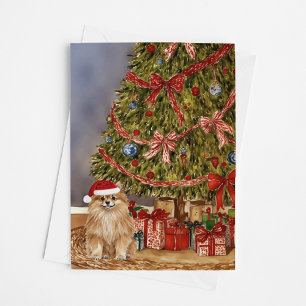 Pomerânia - Aquarela Sob Cartão De Árvore De Natal