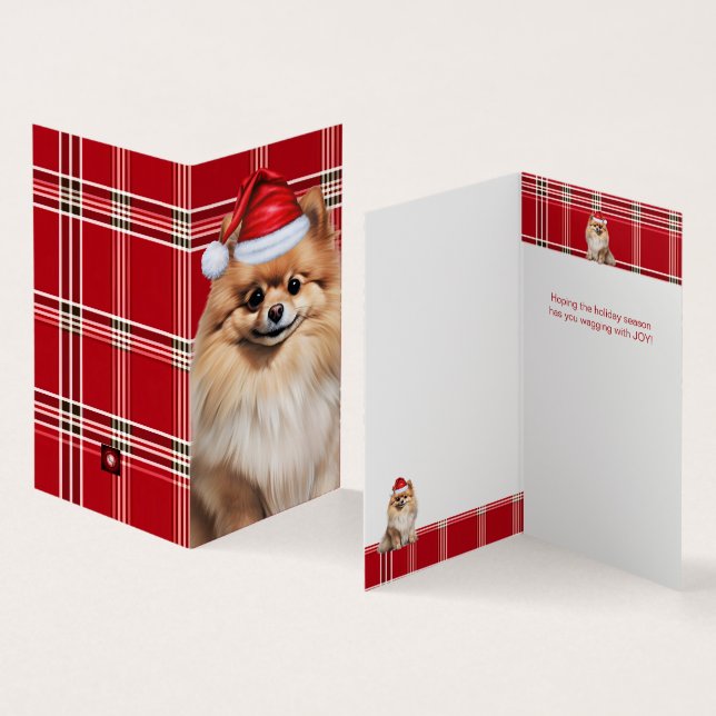 Pomeranian Dog Holiday Red Plaid Christmas (Interior e exterior)